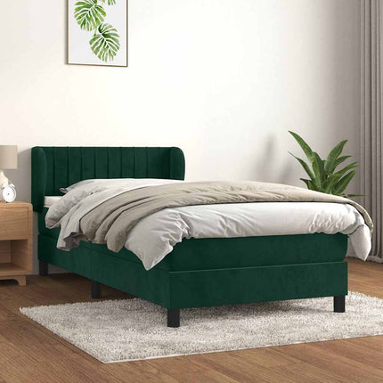 kontinentalseng med madras 90x200 cm fløjl mørkegrøn