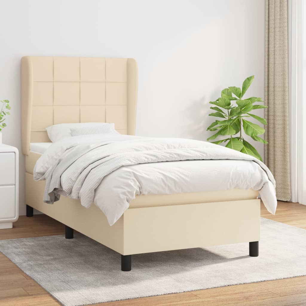 kontinentalseng med madras 90x190 cm stof cremefarvet
