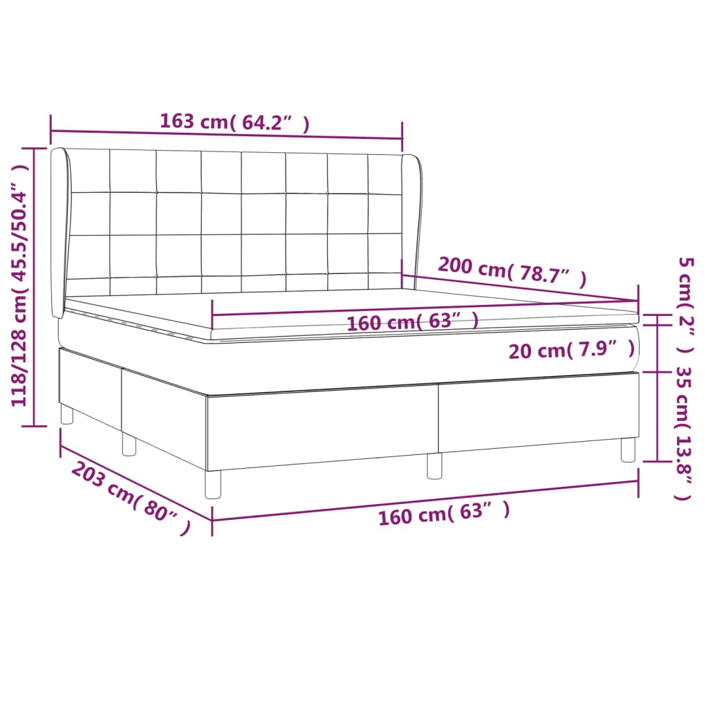 kontinentalseng med madras 160x200 cm stof cremefarvet