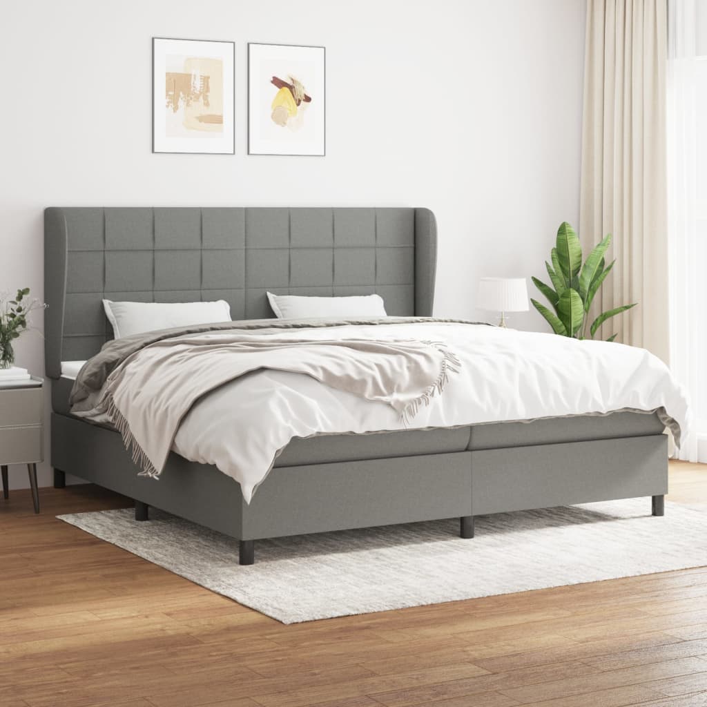 kontinentalseng med madras 200x200 cm stof mørkegrå