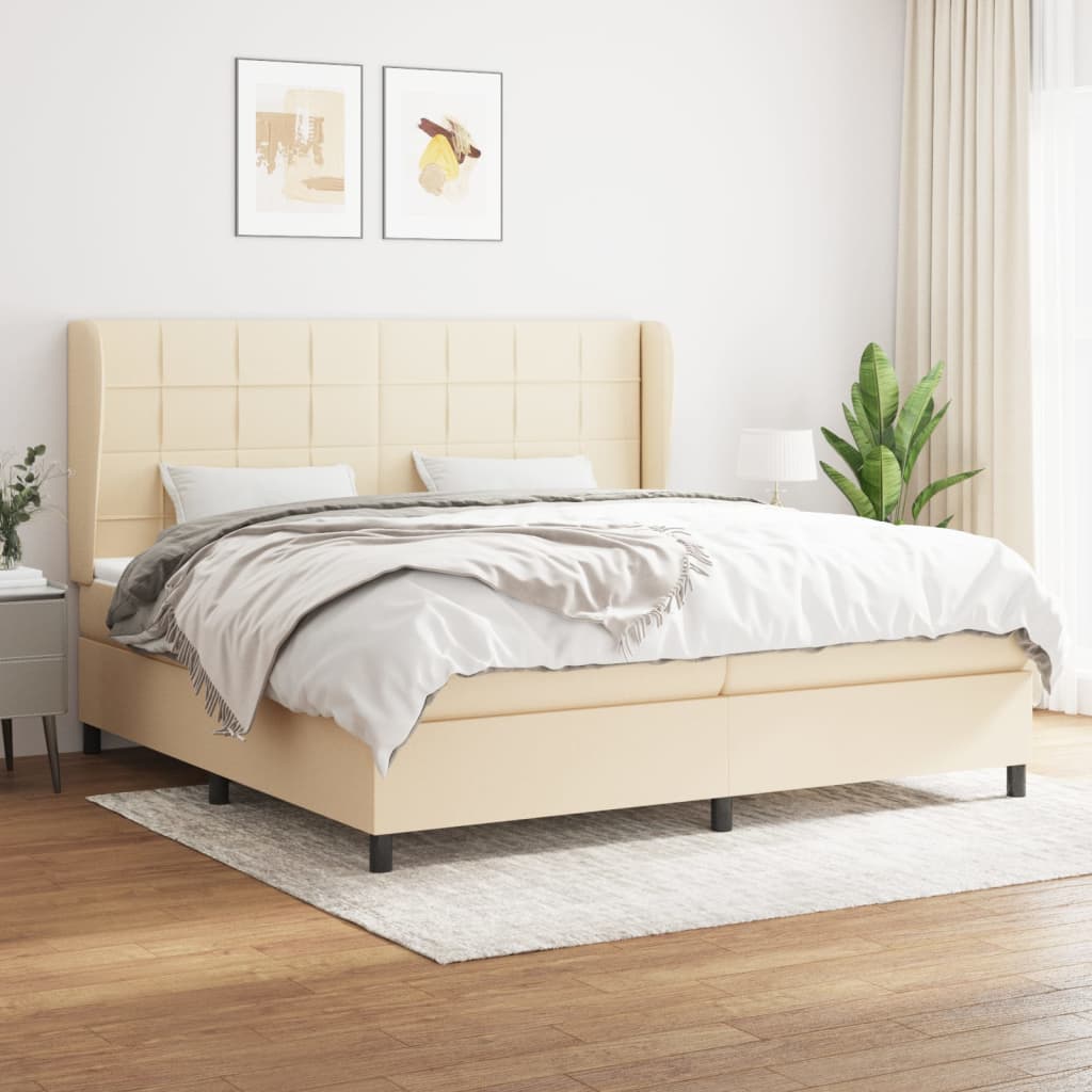 kontinentalseng med madras 200x200 cm stof cremefarvet