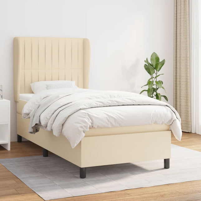 kontinentalseng med madras 90x190 cm stof cremefarvet