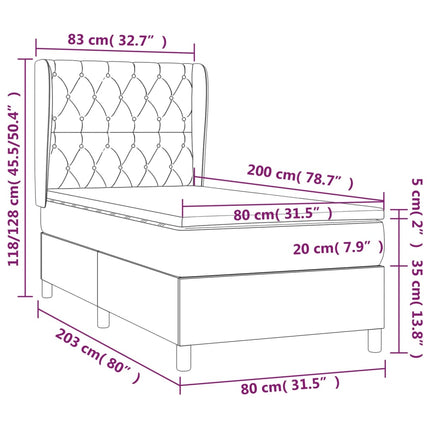 kontinentalseng med madras 80x200 cm stof mørkegrå