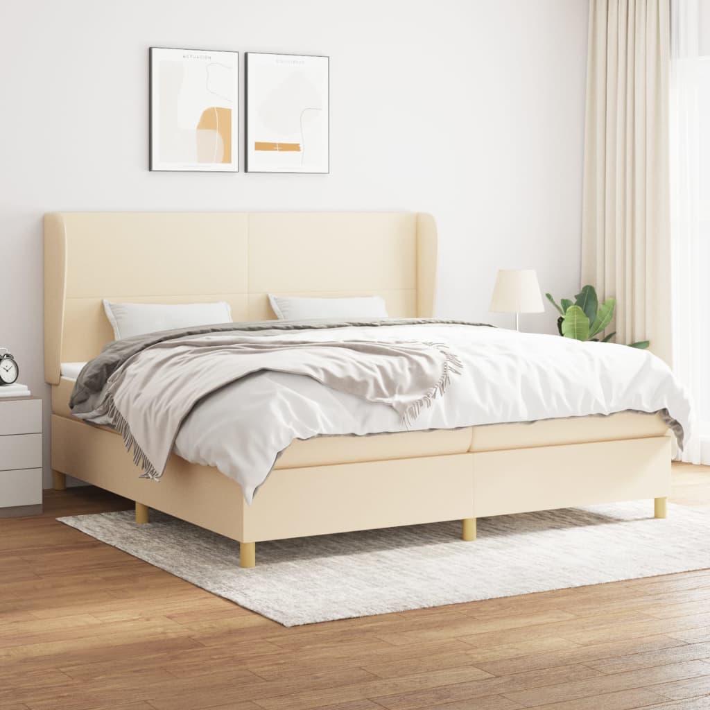 kontinentalseng med madras 200x200 cm stof cremefarvet
