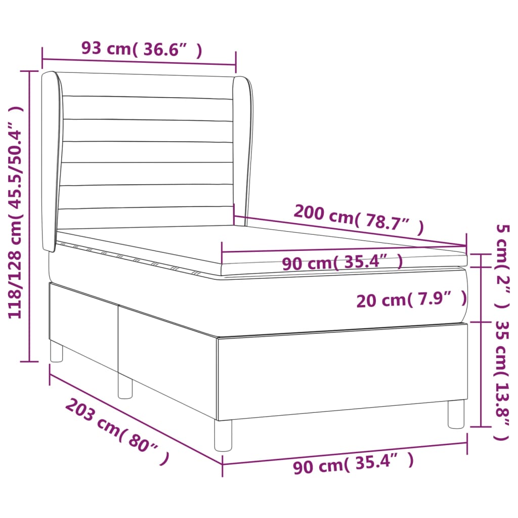 kontinentalseng med madras 90x200 cm stof mørkegrå