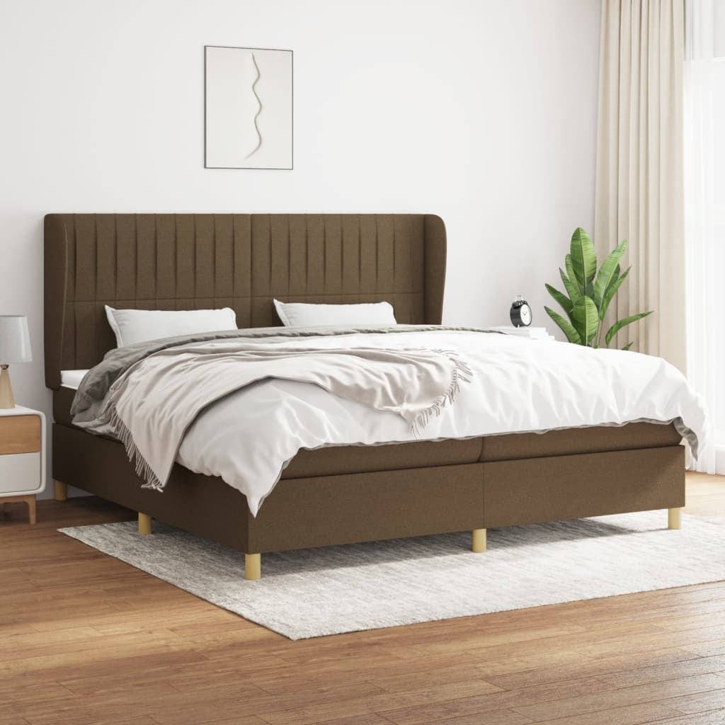 kontinentalseng med madras 200x200 cm stof mørkebrun