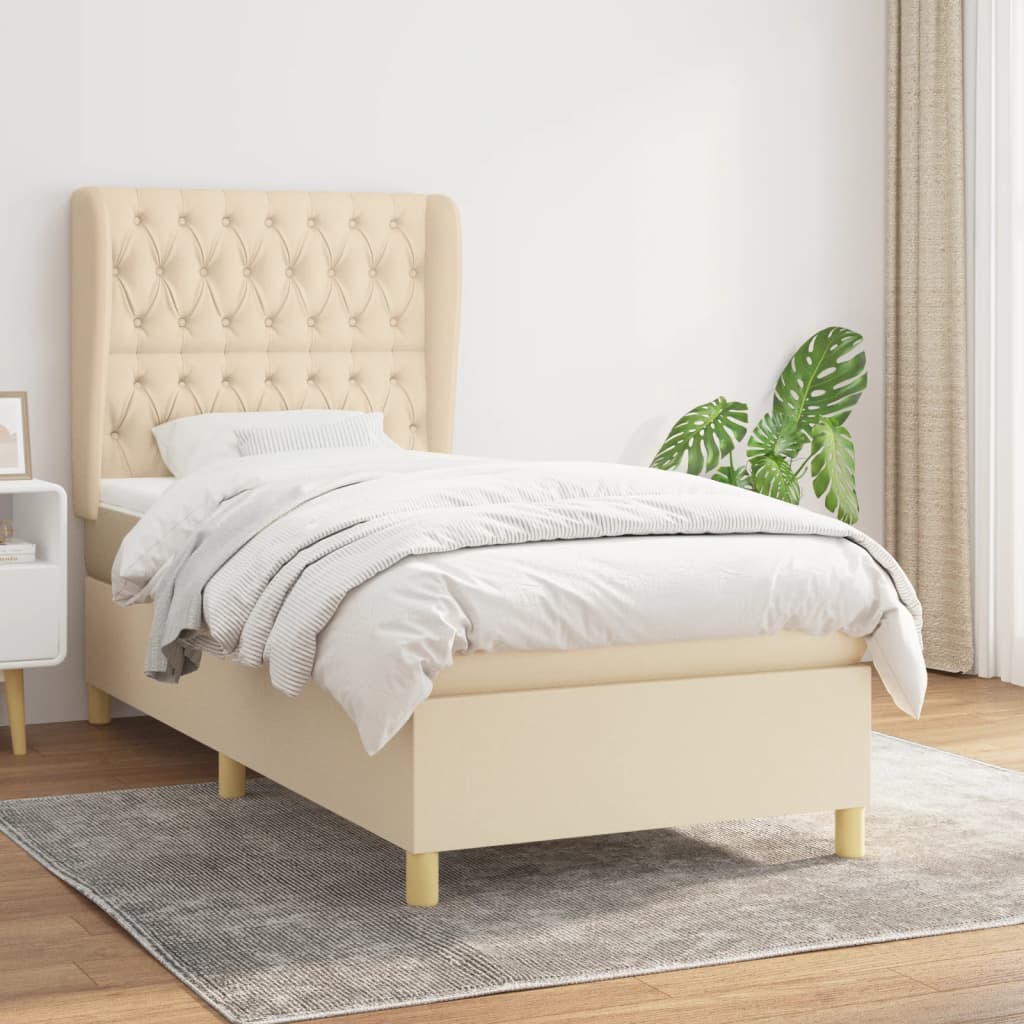 kontinentalseng med madras 90x190 cm stof cremefarvet