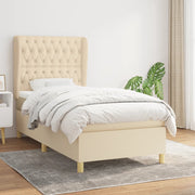 kontinentalseng med madras 90x190 cm stof cremefarvet