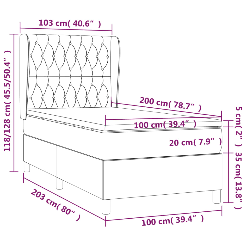 kontinentalseng med madras 100x200 cm stof mørkegrå