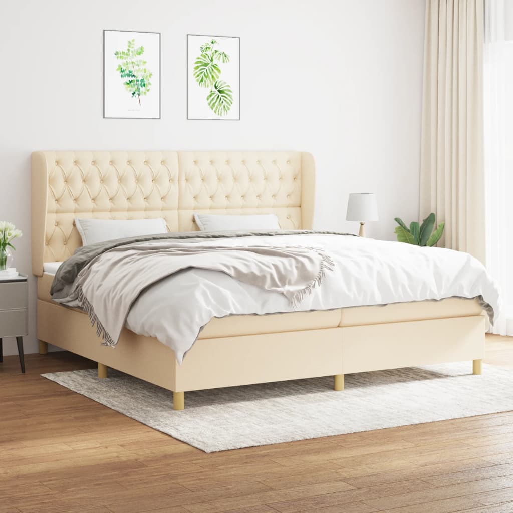 kontinentalseng med madras 200x200 cm stof cremefarvet