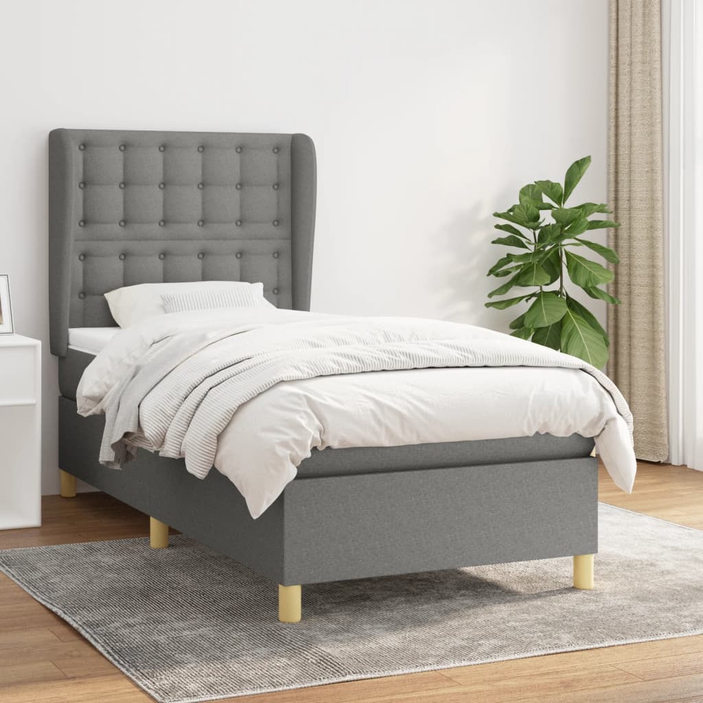 kontinentalseng med madras 90x190 cm stof mørkegrå