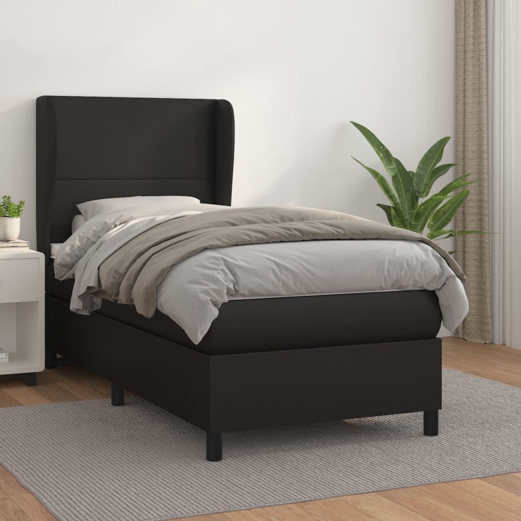 kontinentalseng med madras 90x200 cm kunstlæder sort