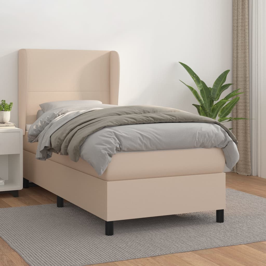 kontinentalseng 100x200 cm kunstlæder cappuccinofarvet