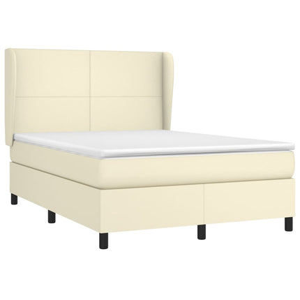 kontinentalseng med madras 140x190 cm kunstlæder cremefarvet