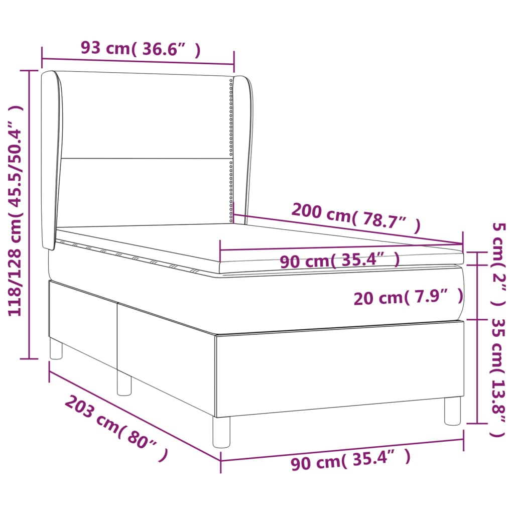 kontinentalseng med madras 90x200 cm kunstlæder sort