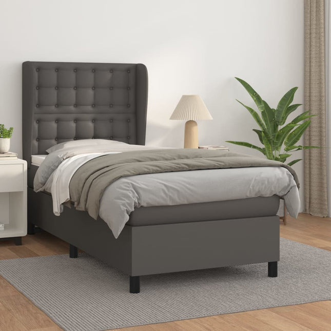 kontinentalseng med madras 100x200 cm kunstlæder grå
