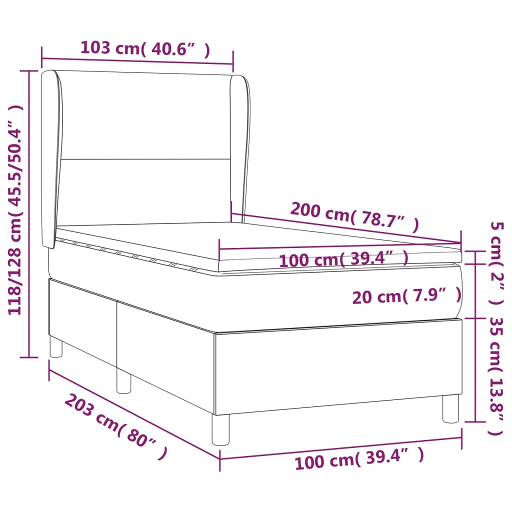kontinentalseng med madras 100x200 cm fløjl lyserød