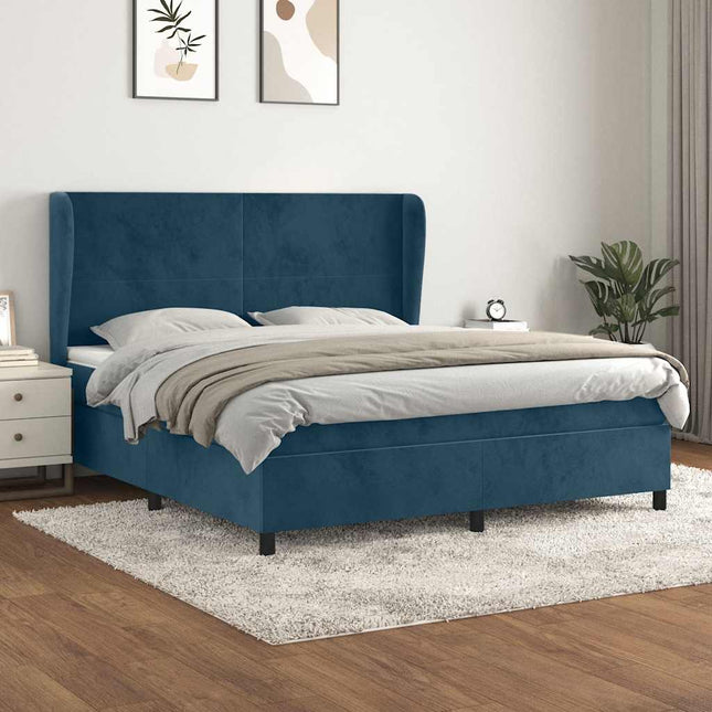 kontinentalseng med madras 160x200 cm fløjl mørkeblå