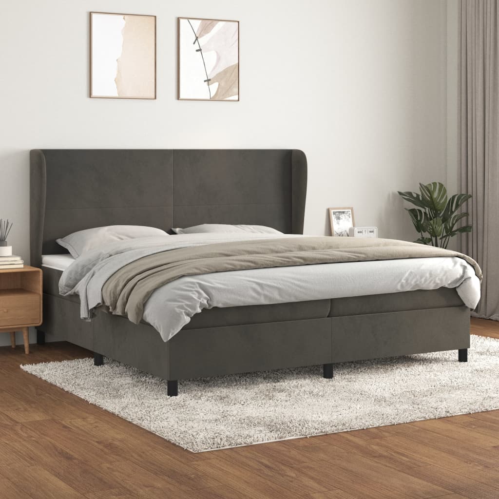 kontinentalseng med madras 200x200 cm fløjl mørkegrå