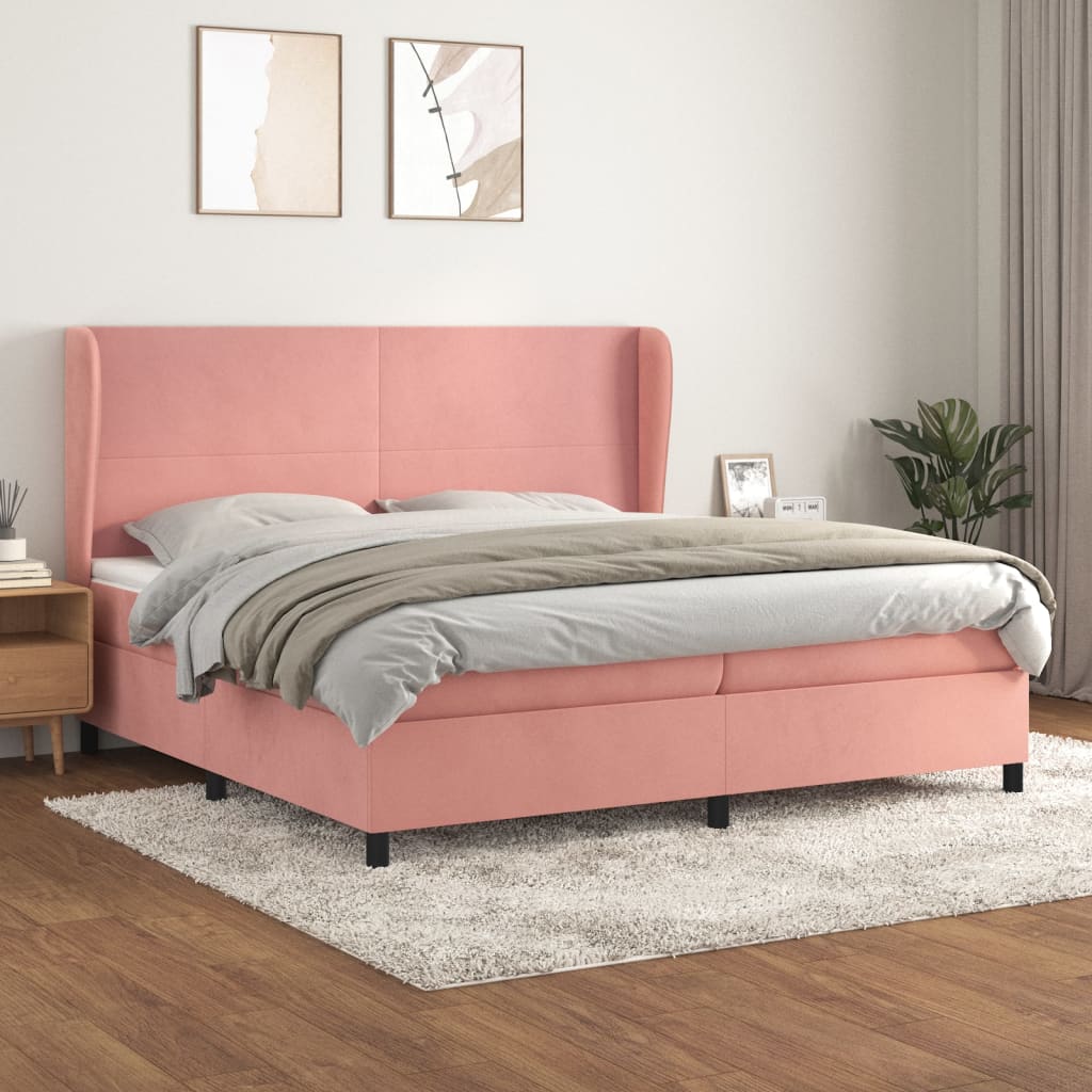 kontinentalseng med madras 200x200 cm fløjl lyserød