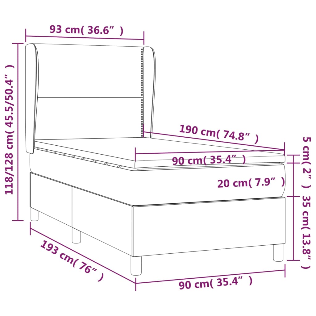 kontinentalseng med madras 90x190 cm fløjl sort