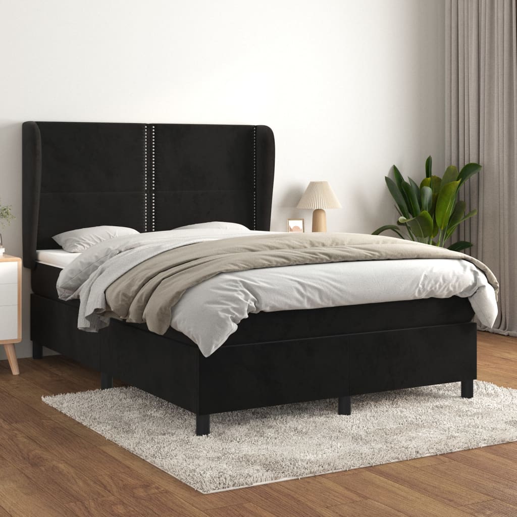 kontinentalseng med madras 140x190 cm fløjl sort