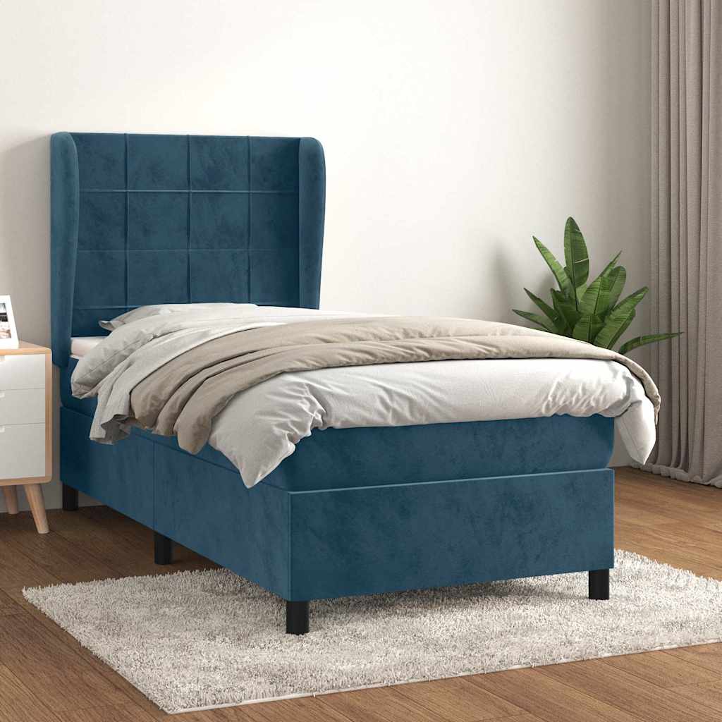 kontinentalseng med madras 90x200 cm fløjl mørkeblå