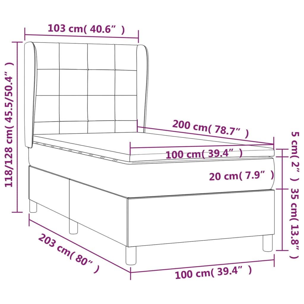 kontinentalseng med madras 100x200 cm fløjl lyserød