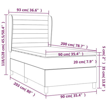 kontinentalseng med madras 90x200 cm fløjl sort
