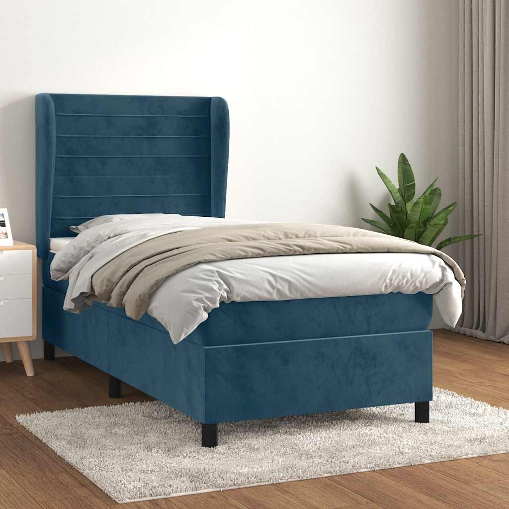kontinentalseng med madras 90x200 cm fløjl mørkeblå