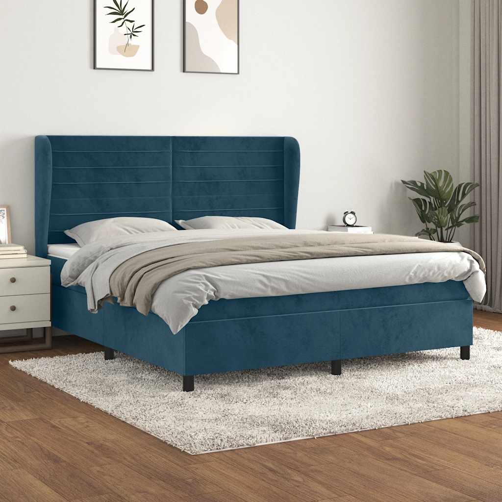 kontinentalseng med madras 160x200 cm fløjl mørkeblå