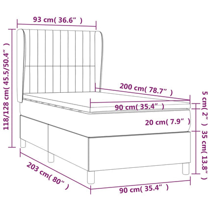 kontinentalseng med madras 90x200cm fløjl mørkegrå