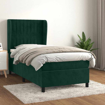 kontinentalseng med madras 90x200 cm fløjl mørkegrøn