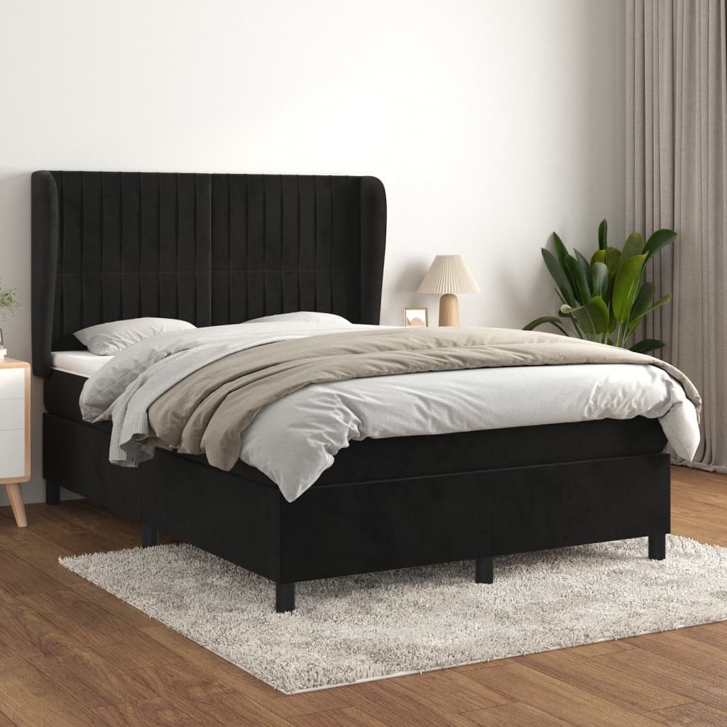 kontinentalseng med madras 140x190 cm fløjl sort