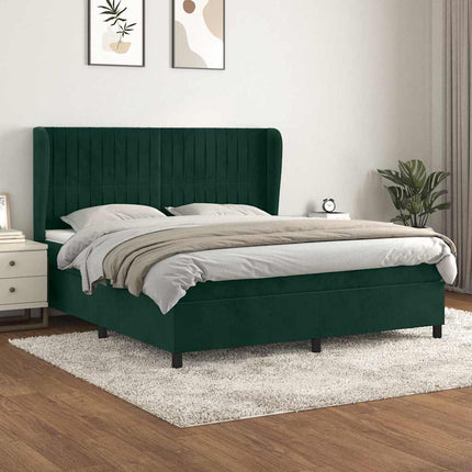 kontinentalseng med madras 160x200 cm fløjl mørkegrøn