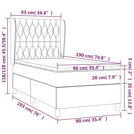 kontinentalseng med madras 90x190 cm fløjl lysegrå