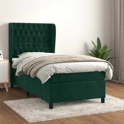 kontinentalseng med madras 90x200 cm fløjl mørkegrøn