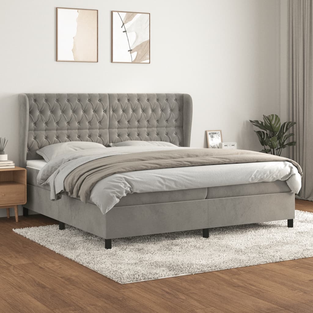 kontinentalseng med madras 200x200 cm fløjl lysegrå