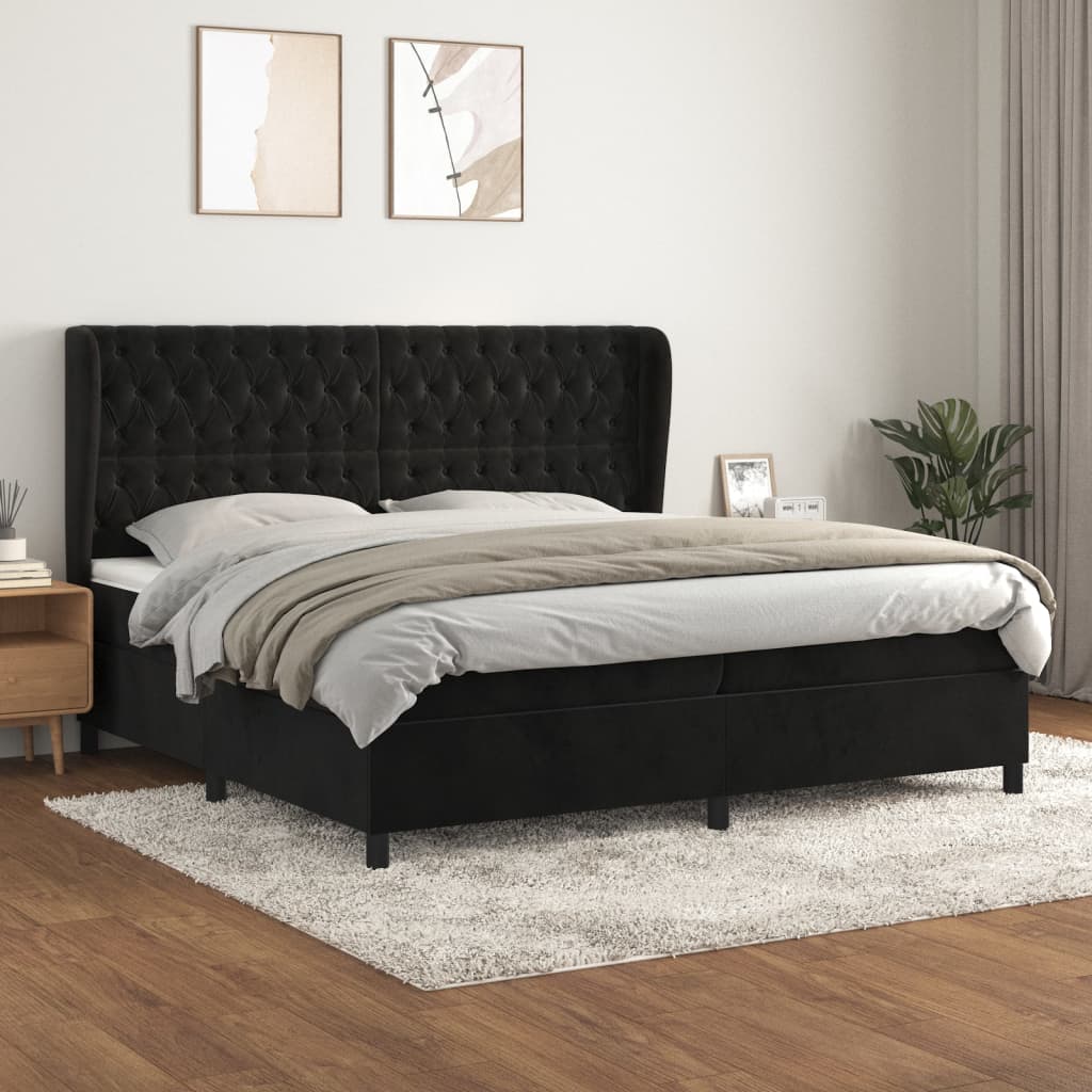 kontinentalseng med madras 200x200 cm fløjl sort