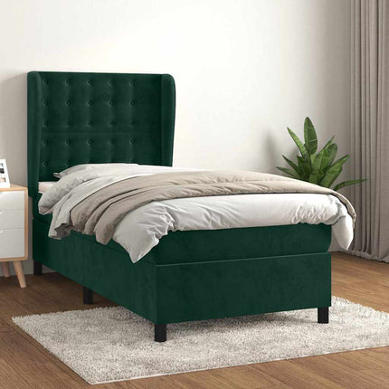 kontinentalseng med madras 90x190 cm fløjl mørkegrøn
