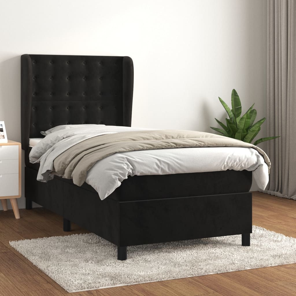 kontinentalseng med madras 90x200 cm fløjl sort