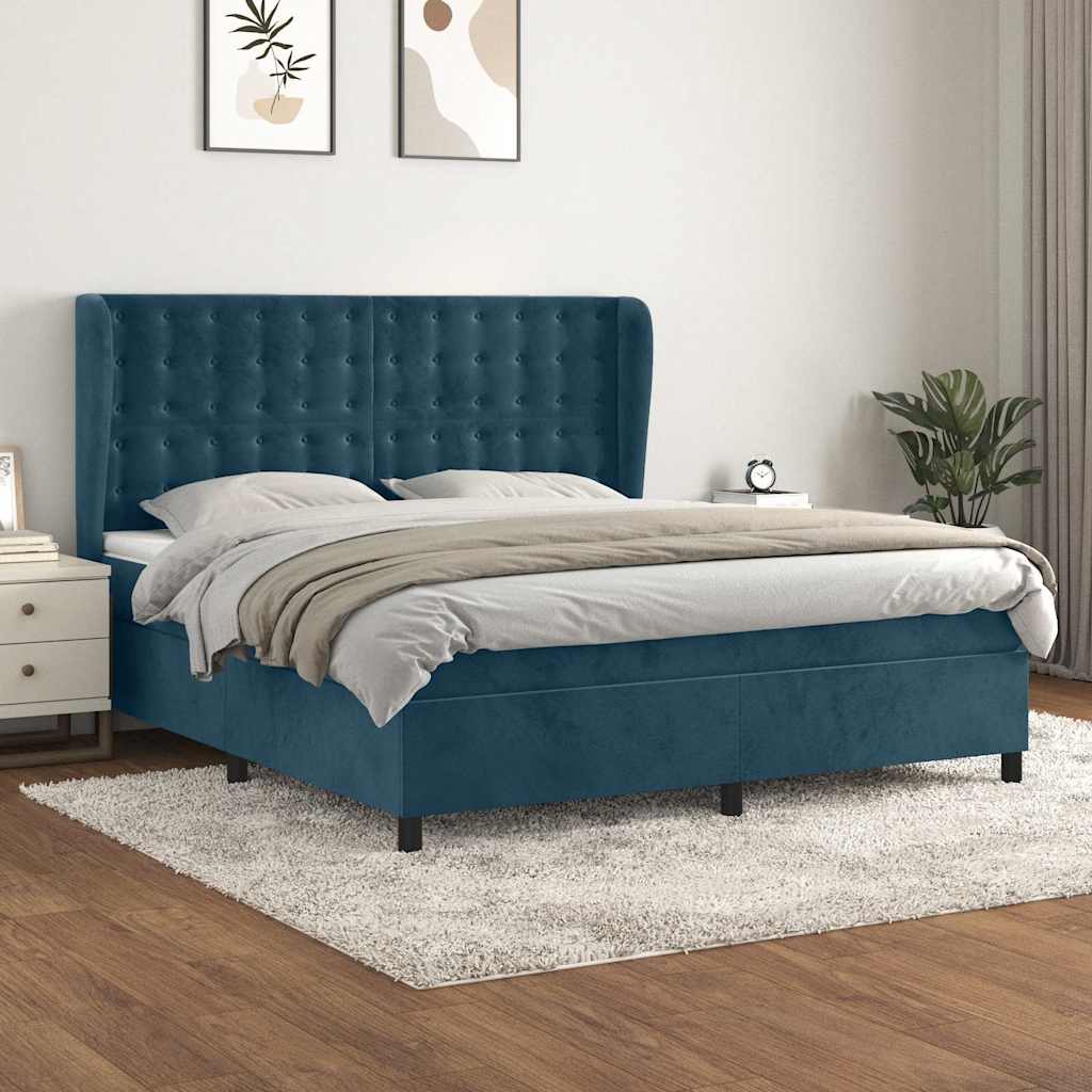 kontinentalseng med madras 160x200 cm fløjl mørkeblå