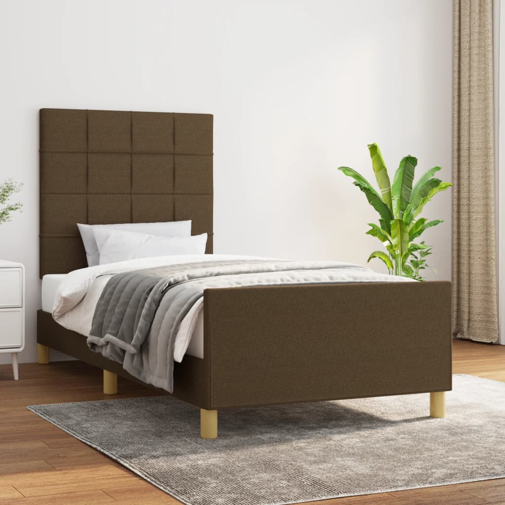 Sengeramme uden madras Mørkebrun 90x190 cm Stof