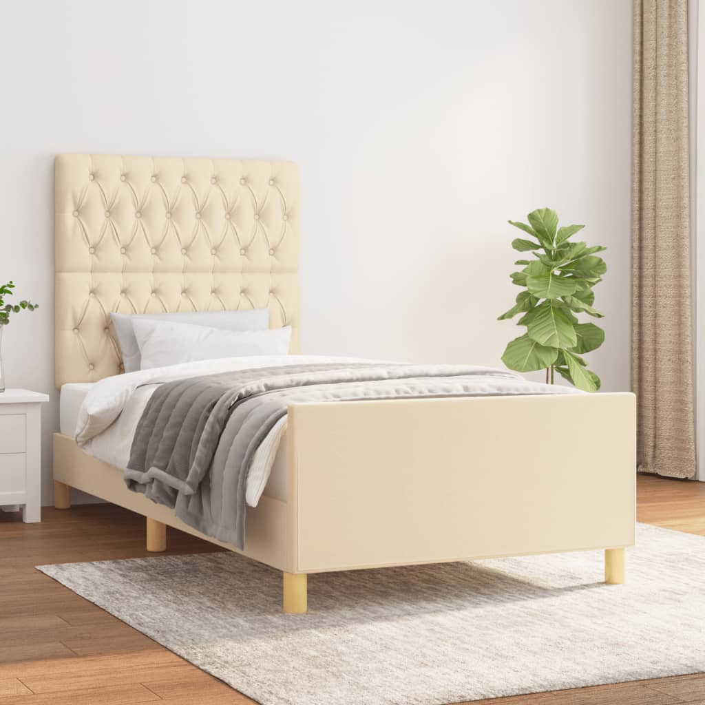 sengeramme uden madras 90x190 cm stof cremefarvet