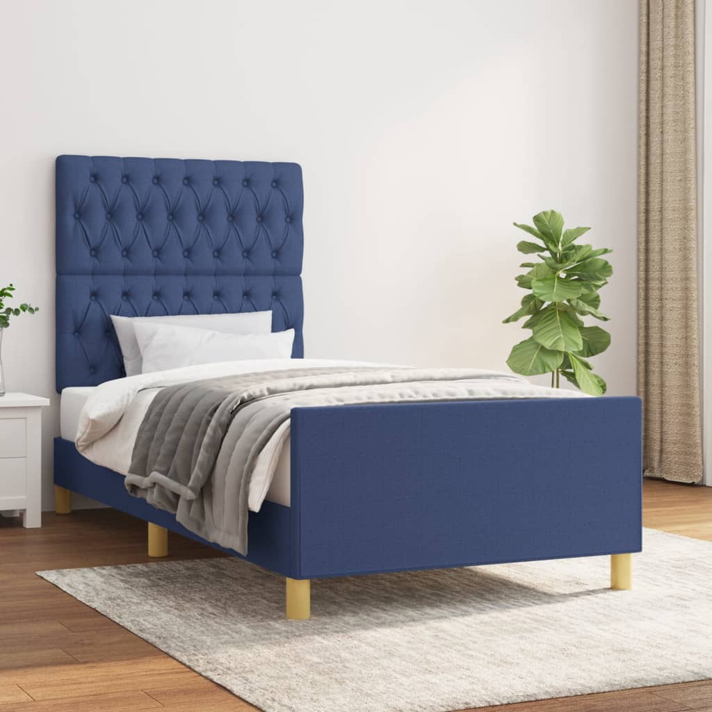 sengeramme uden madras 90x190 cm stof blå
