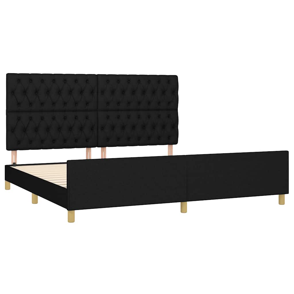 sengeramme med sengegavl 200x200 cm stof sort
