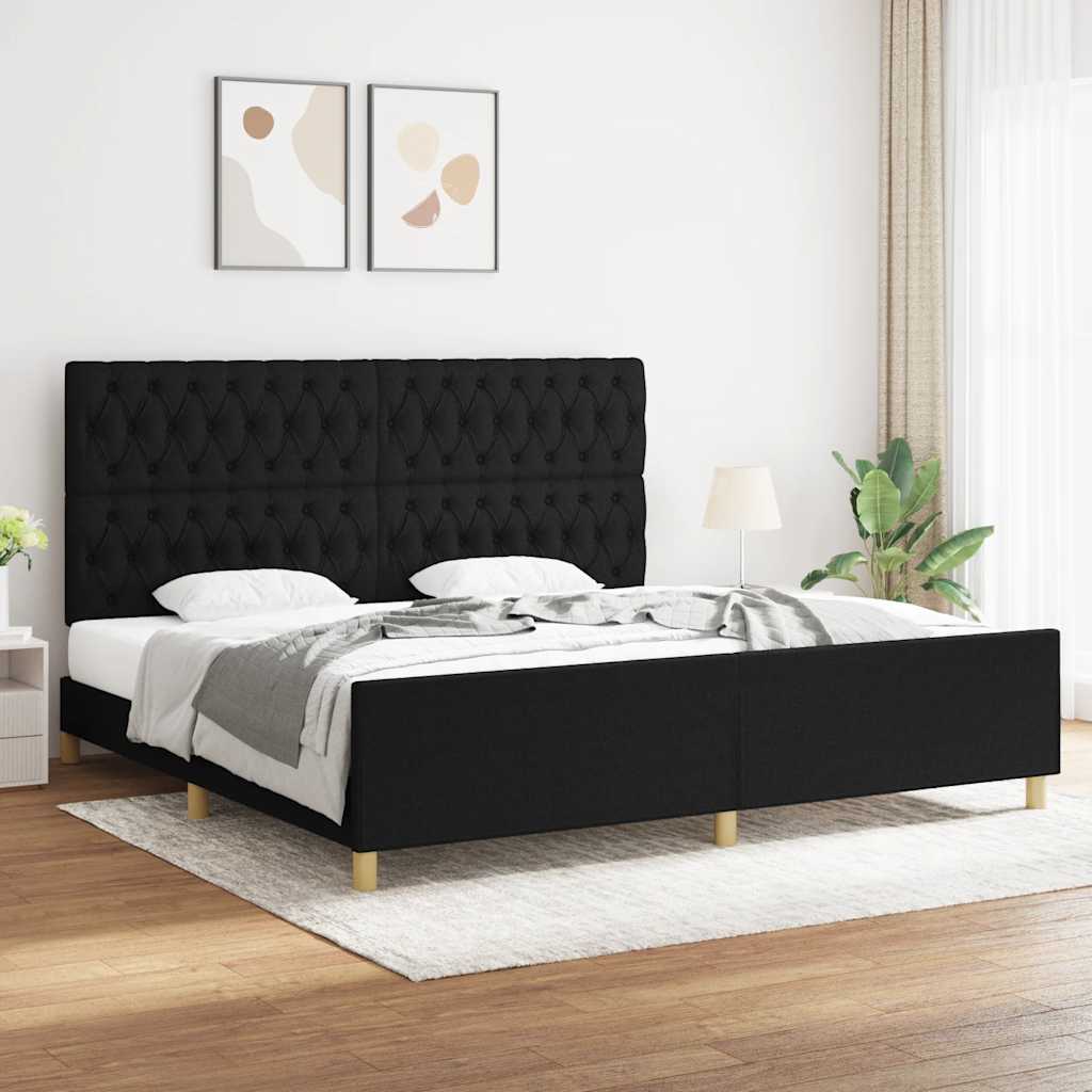sengeramme med sengegavl 200x200 cm stof sort