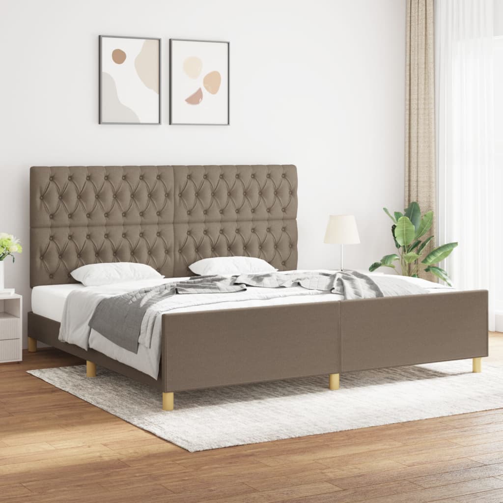sengeramme med sengegavl 200x200 cm stof gråbrun