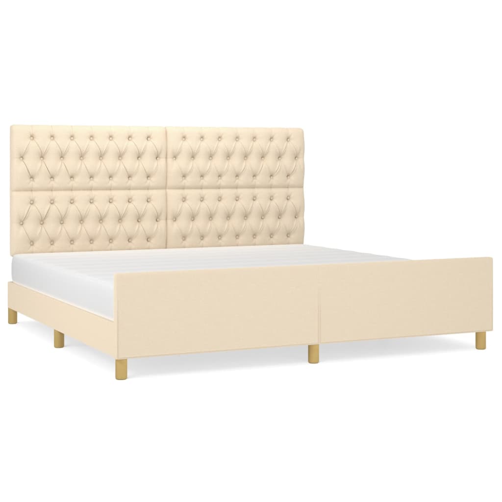 sengeramme med sengegavl 200x200 cm stof cremefarvet