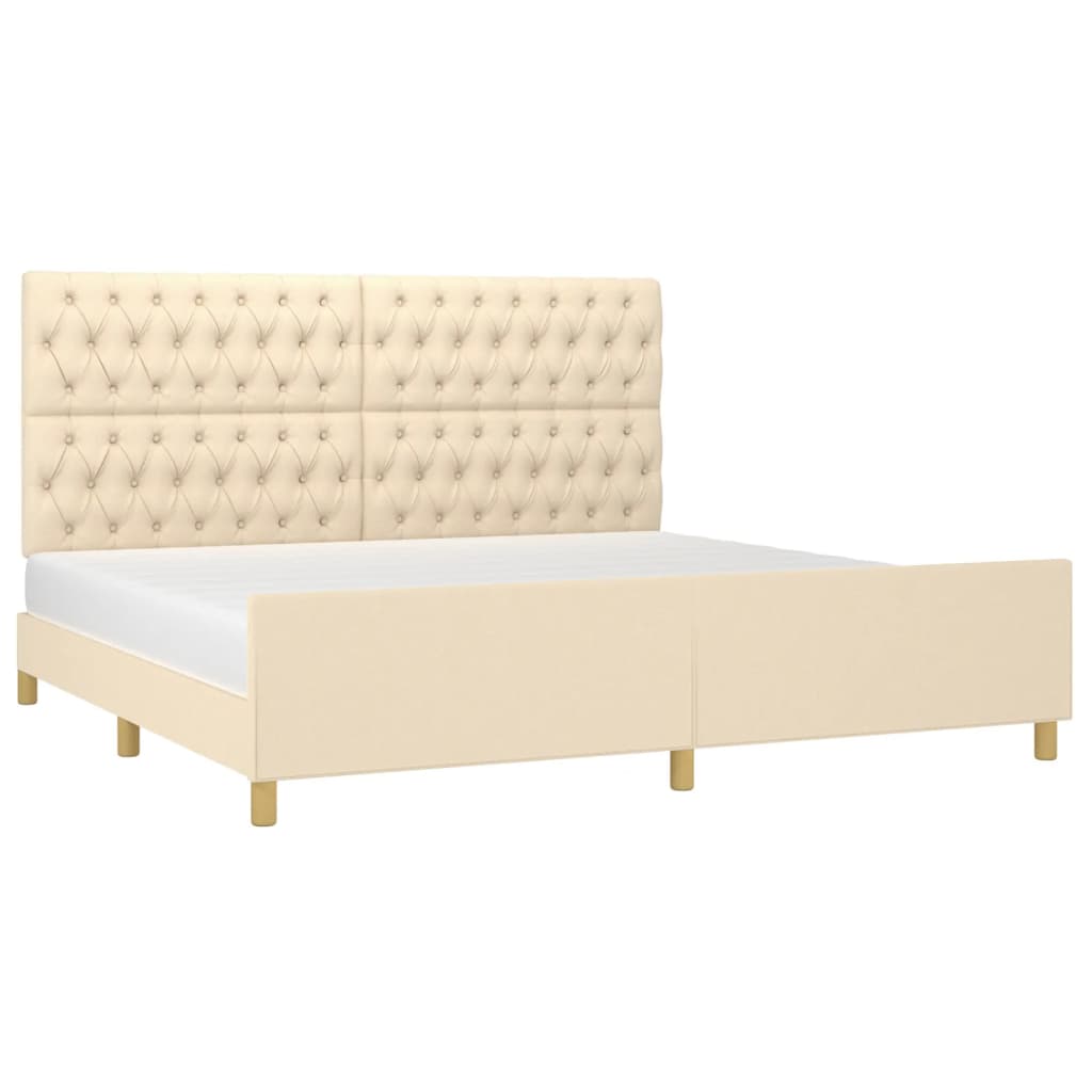 sengeramme med sengegavl 200x200 cm stof cremefarvet